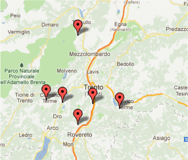 Consorzio Trentino CIF Mappa Aziende Ortofrutticole Pilota coinvolte Nel processo
